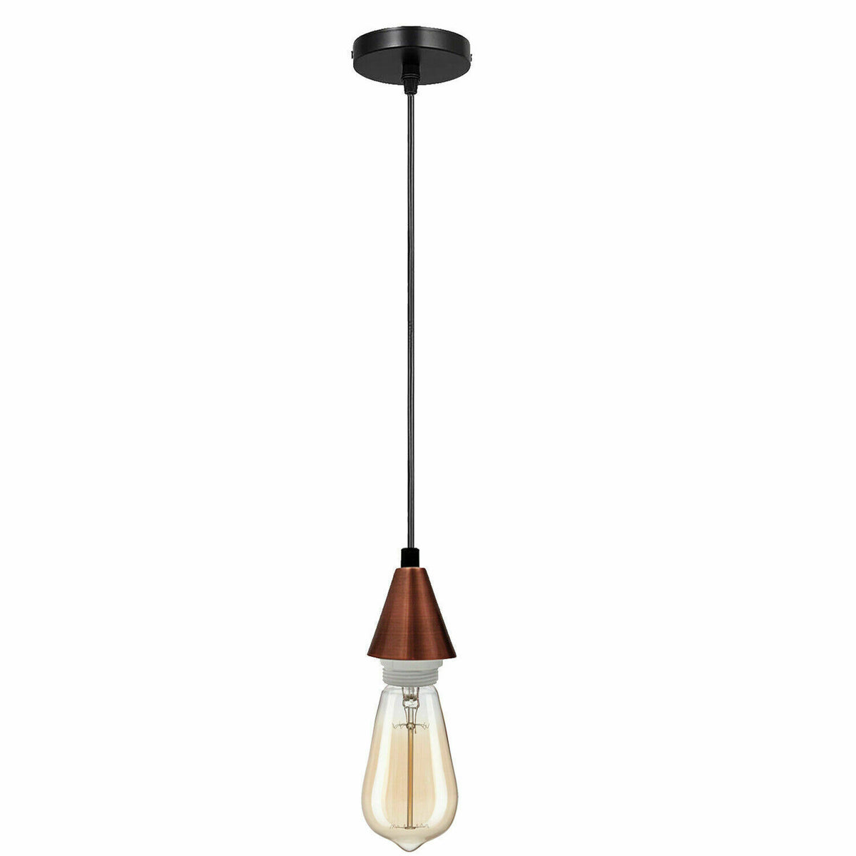 Cone Holder Pendant Light – Black, Copper or Rose Gold, 20+ Shades - Copper, No Shade, ST64 LED Bulb 4W