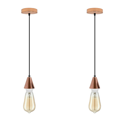 Cone Holder Pendant Light – Black, Copper or Rose Gold, 20+ Shades - Rose Gold, No Shade, Pack of 2, With 2 ST64 Bulbs