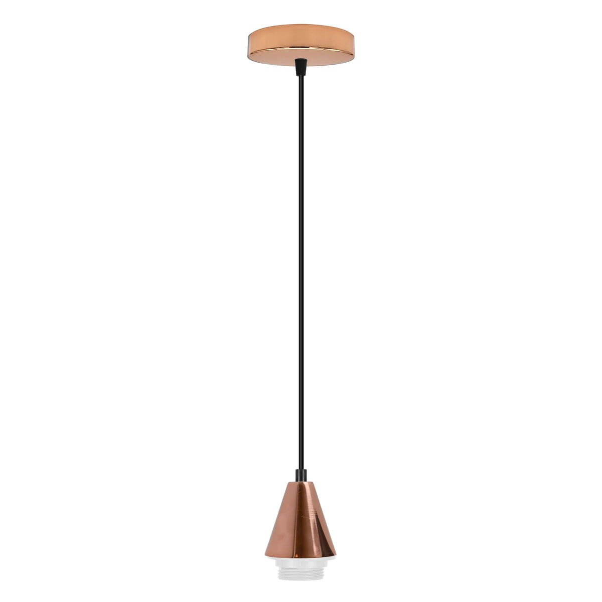 Cone Holder Pendant Light – Black, Copper or Rose Gold, 20+ Shades - Rose Gold, No Shade (PHCN1PBRRO) (CRSF100ROPHCN1PBRRO), Without Bulb