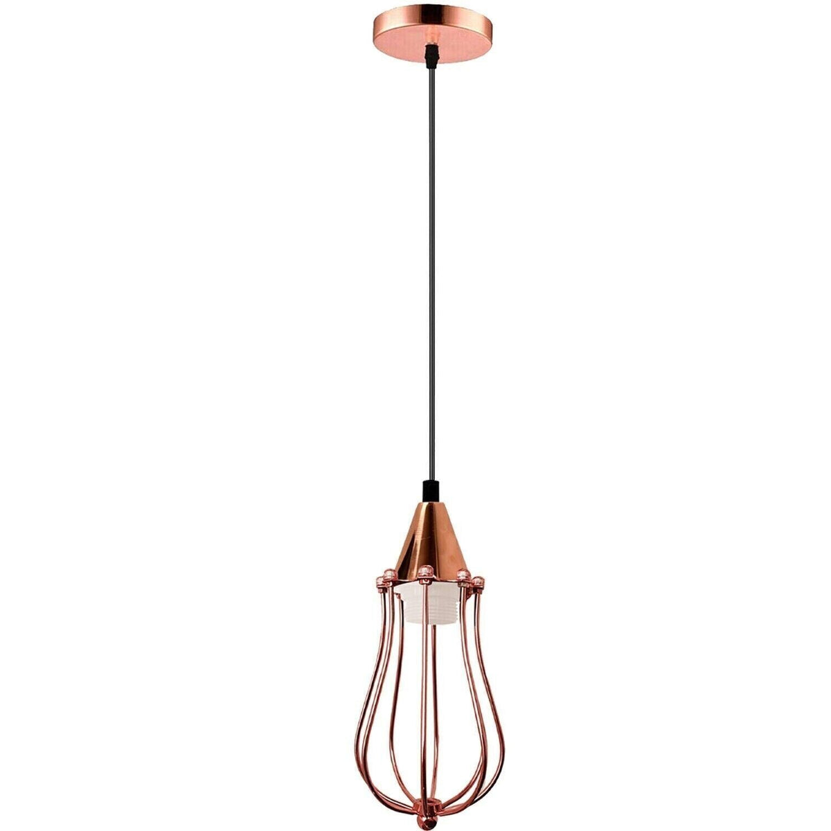Cone Holder Pendant Light – Black, Copper or Rose Gold, 20+ Shades - Rose Gold, Round Cage Rose Gold, Without Bulb