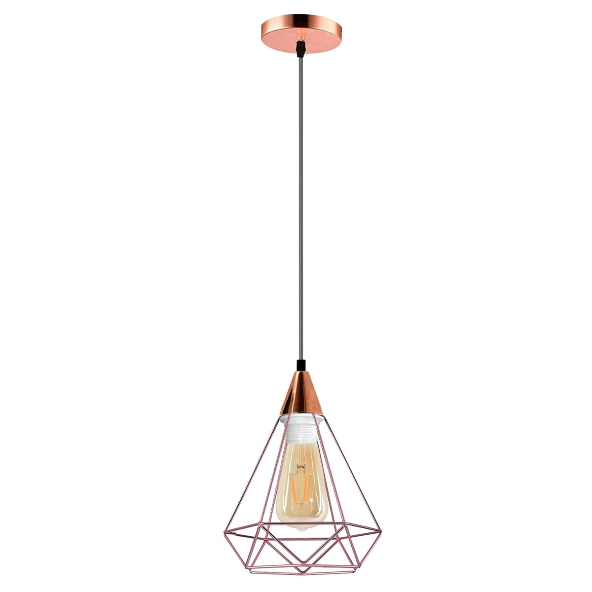 Cone Holder Pendant Light – Black, Copper or Rose Gold, 20+ Shades - Rose Gold, Wire Cage Rose Gold, Without Bulb