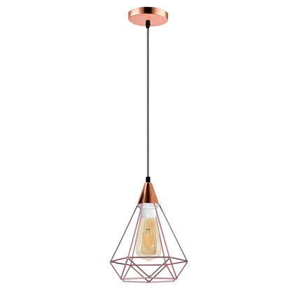 Cone Holder Pendant Light – Black, Copper or Rose Gold, 20+ Shades - Rose Gold, Wire Cage Rose Gold, Without Bulb