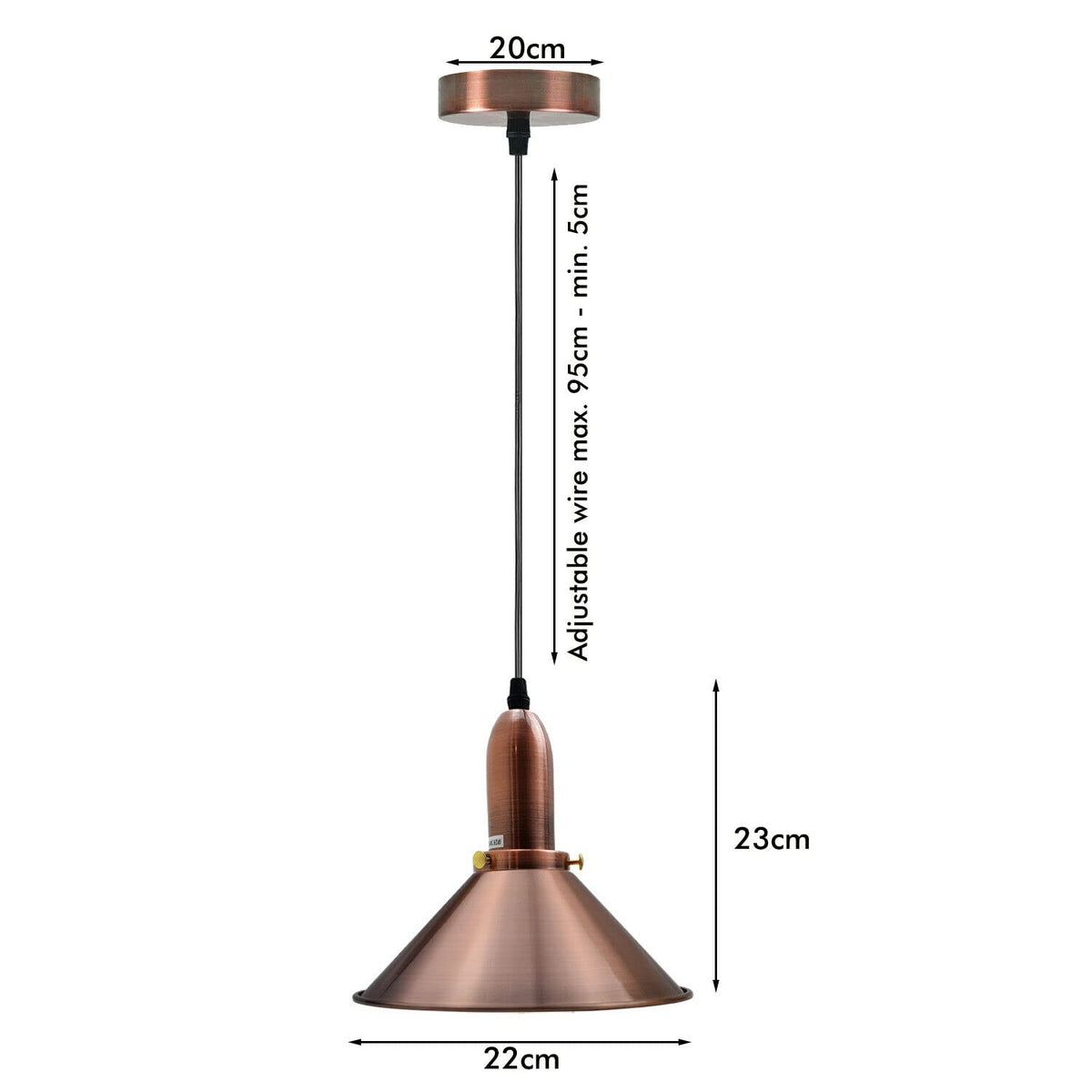 Pendant Light – Copper Cone, Amber Glass Bell or Black & Gold Dome - photo 6