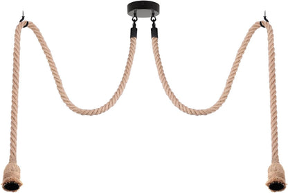 Twin Hemp Rope Swag Pendant – 2 Lights with Ceiling Hooks, E27