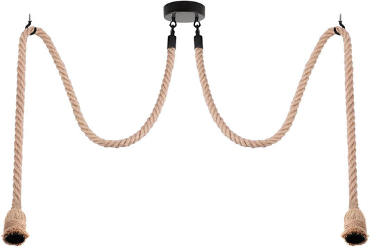 Twin Hemp Rope Swag Pendant – 2 Lights with Ceiling Hooks, E27