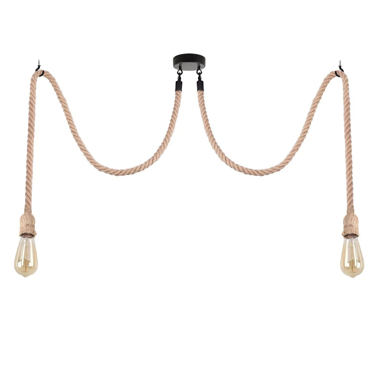 Twin Hemp Rope Swag Pendant – 2 Lights with Ceiling Hooks, E27 - photo 3