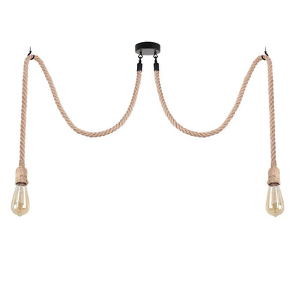 Twin Hemp Rope Swag Pendant – 2 Lights with Ceiling Hooks, E27 - photo 3