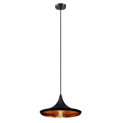 Wide Flat Pendant Light – Black with Copper Inside, E27