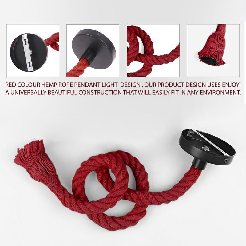 Hemp Rope Pendant Light – Red or Brown, Single or Packs, E27 - photo 2