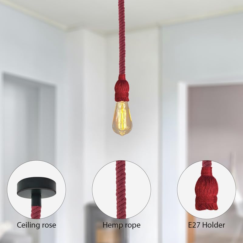 Hemp Rope Pendant Light – Red or Brown, Single or Packs, E27 - photo 4