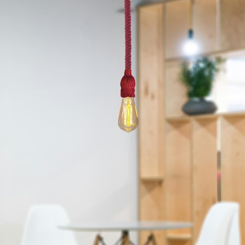 Hemp Rope Pendant Light – Red or Brown, Single or Packs, E27 - photo 5