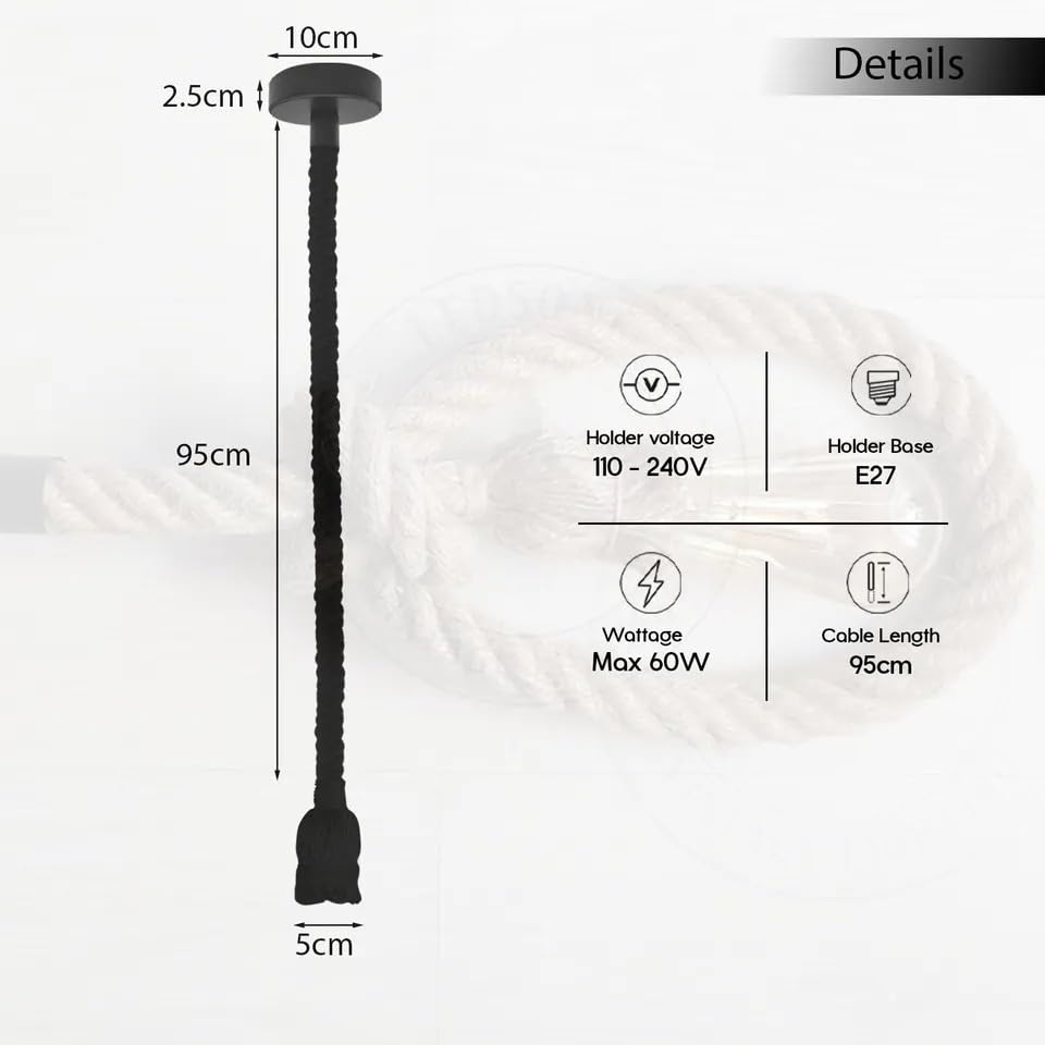 Hemp Rope Pendant Light – Red or Brown, Single or Packs, E27 - photo 7