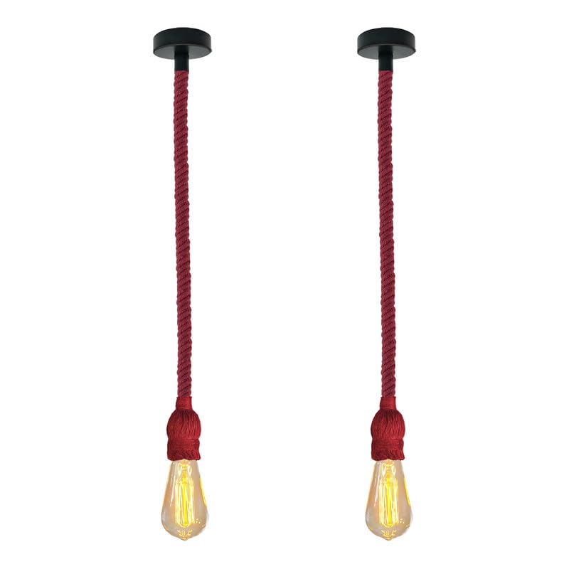 Hemp Rope Pendant Light – Red or Brown, Single or Packs, E27 - ST64 Bulb, Red, Pack of 2