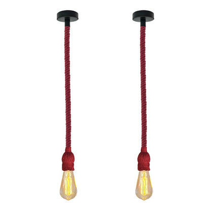 Hemp Rope Pendant Light – Red or Brown, Single or Packs, E27 - ST64 Bulb, Red, Pack of 2