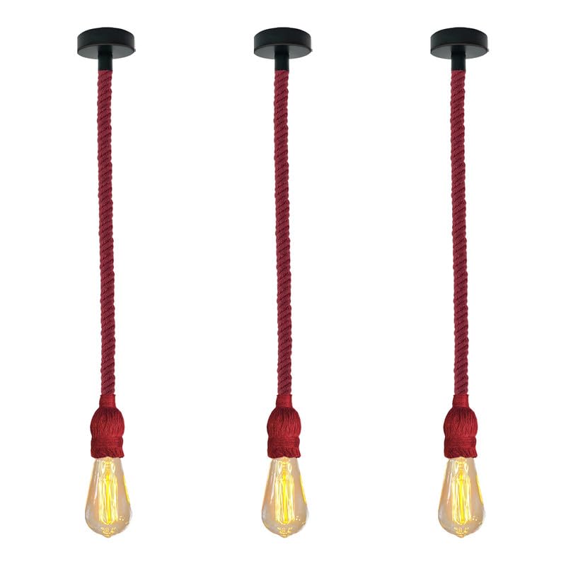 Hemp Rope Pendant Light – Red or Brown, Single or Packs, E27 - ST64 Bulb, Red, Pack of 3