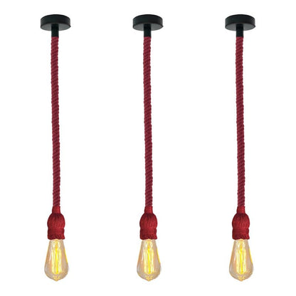 Hemp Rope Pendant Light – Red or Brown, Single or Packs, E27 - ST64 Bulb, Red, Pack of 3