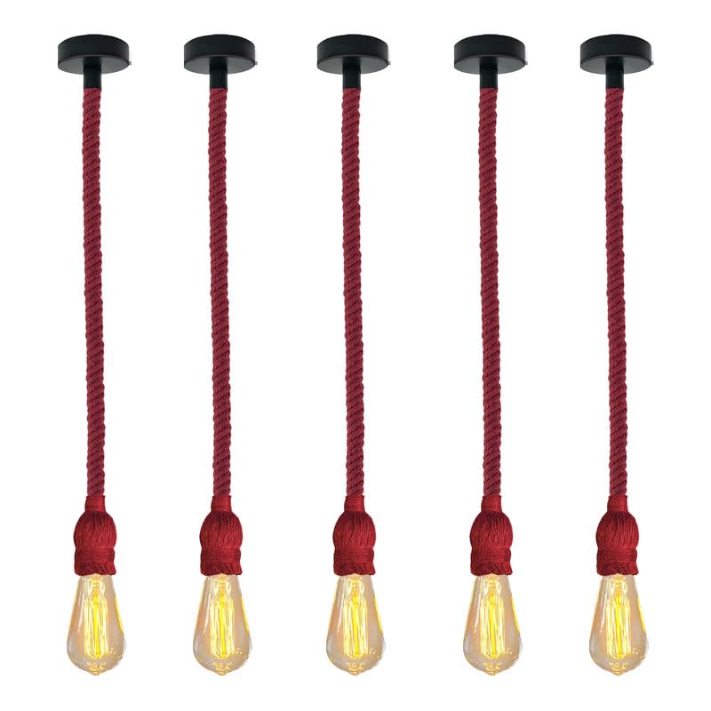 Hemp Rope Pendant Light – Red or Brown, Single or Packs, E27 - ST64 Bulb, Red, Pack of 5