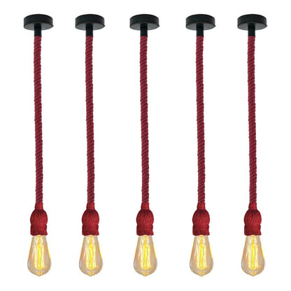 Hemp Rope Pendant Light – Red or Brown, Single or Packs, E27 - ST64 Bulb, Red, Pack of 5