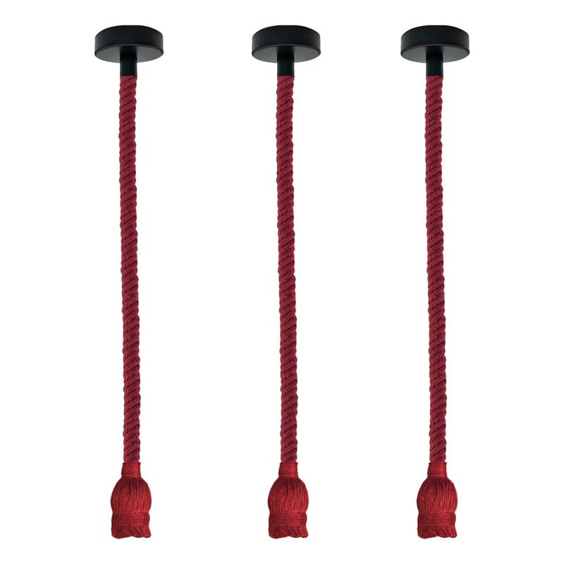 Hemp Rope Pendant Light – Red or Brown, Single or Packs, E27 - Without Bulb, Red, Pack of 3