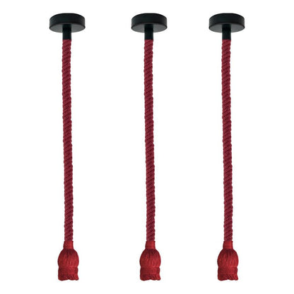 Hemp Rope Pendant Light – Red or Brown, Single or Packs, E27 - Without Bulb, Red, Pack of 3