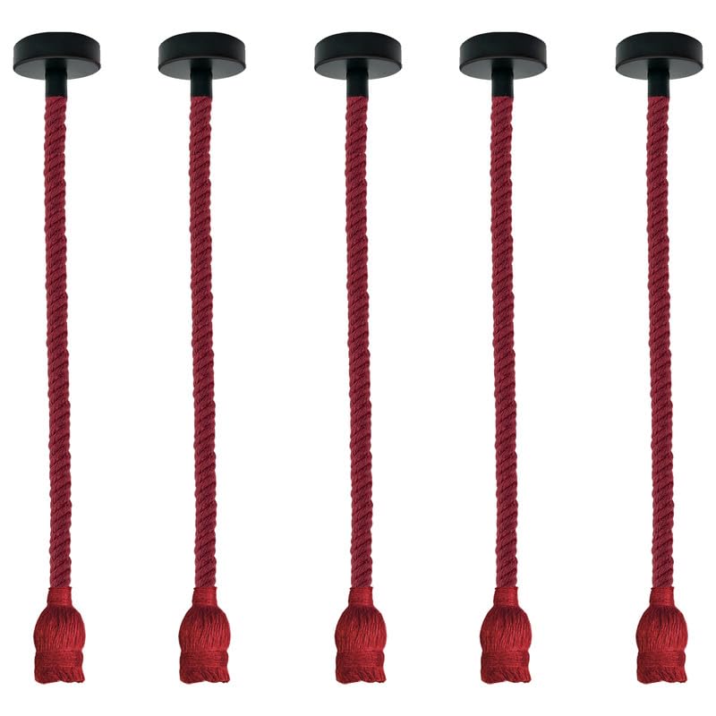 Hemp Rope Pendant Light – Red or Brown, Single or Packs, E27 - Without Bulb, Red, Pack of 5