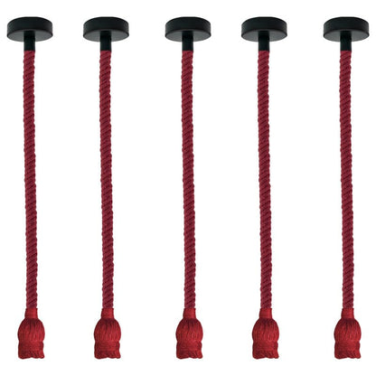 Hemp Rope Pendant Light – Red or Brown, Single or Packs, E27 - Without Bulb, Red, Pack of 5