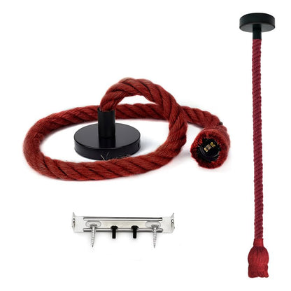 Hemp Rope Pendant Light – Red or Brown, Single or Packs, E27 - Without Bulb, Red, Single