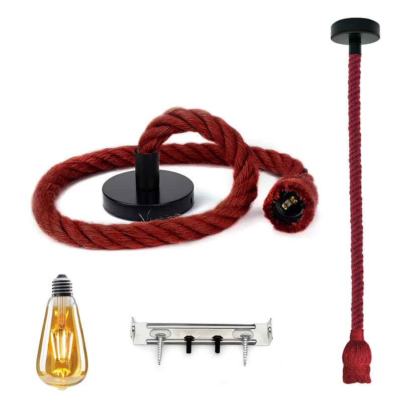 Hemp Rope Pendant Light – Red or Brown, Single or Packs, E27