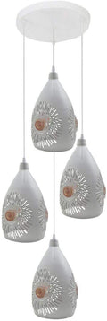4-Light Tiered Pendant – White Perforated Teardrop Shades, E27