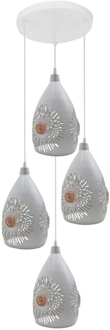 4-Light Tiered Pendant – White Perforated Teardrop Shades, E27