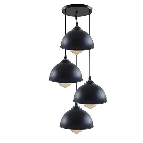 4 Light Tiered Dome Pendant – Black, 21 cm Shades, E27
