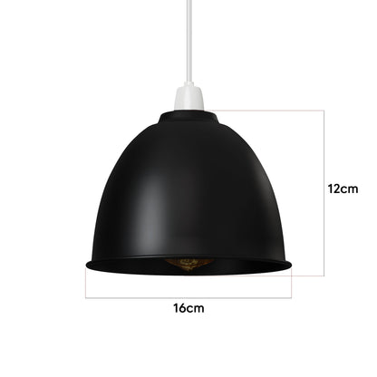Retro Dome Lamp Shade 15-18 cm – Easy Fit, 15 Colours - Black, 16 cm with Reducer Ring, Pack of 3