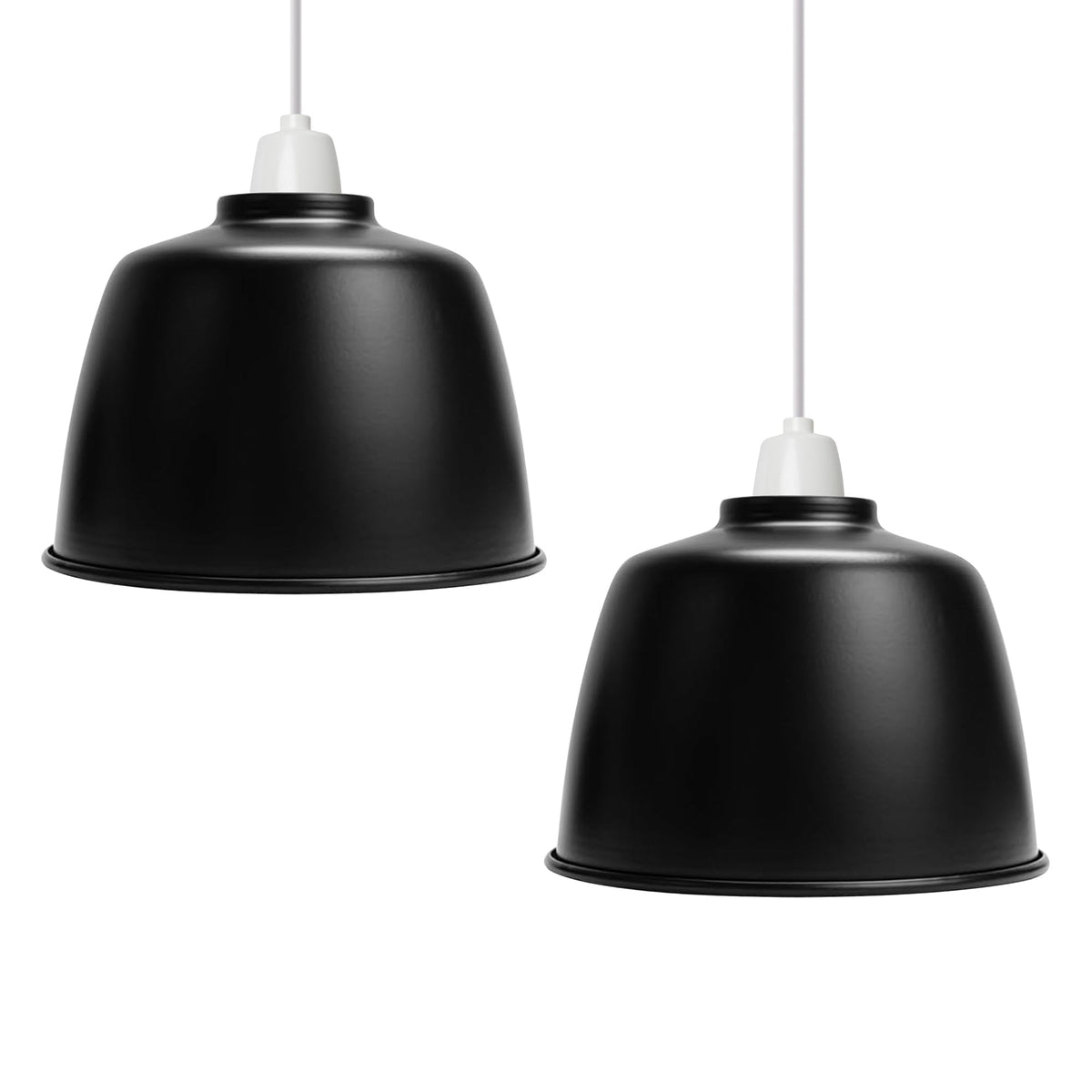 Retro Dome Lamp Shade 15-18 cm – Easy Fit, 15 Colours - Black, 18 cm with Reducer Ring, Pack of 2