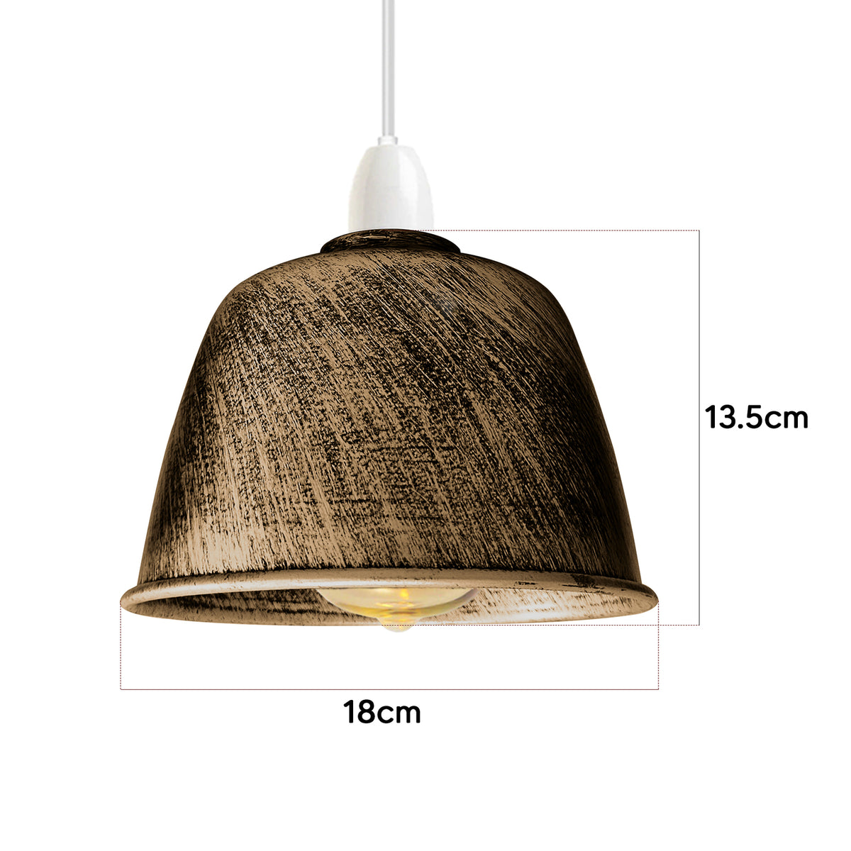Retro Dome Lamp Shade 15-18 cm – Easy Fit, 15 Colours - Brushed Copper, 18 cm with Reducer Ring, Pack of 2