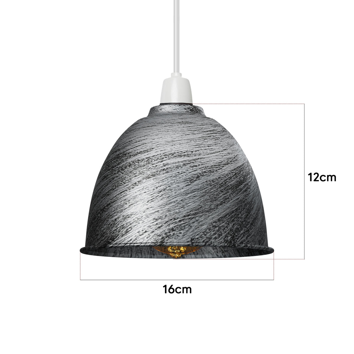 Retro Dome Lamp Shade 15-18 cm – Easy Fit, 15 Colours - Brushed Silver, 16 cm with Reducer Ring, Pack of 2