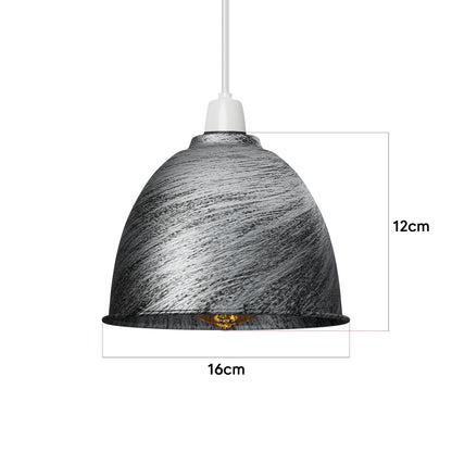 Retro Dome Lamp Shade 15-18 cm – Easy Fit, 15 Colours - Brushed Silver, 16 cm with Reducer Ring, Pack of 2