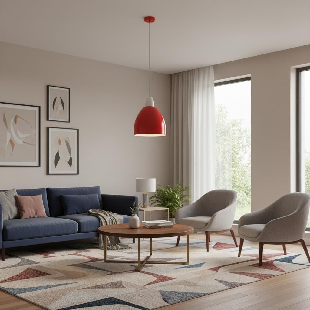 Retro Dome Lamp Shade 15-18 cm – Easy Fit, 15 Colours - Red, 15 cm with Reducer Ring, Single