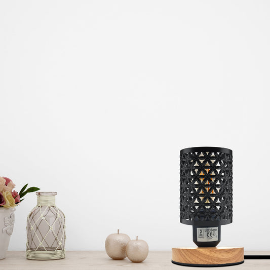 Retro Metal Cage Table Lamp with Wood Base E27 - photo 2