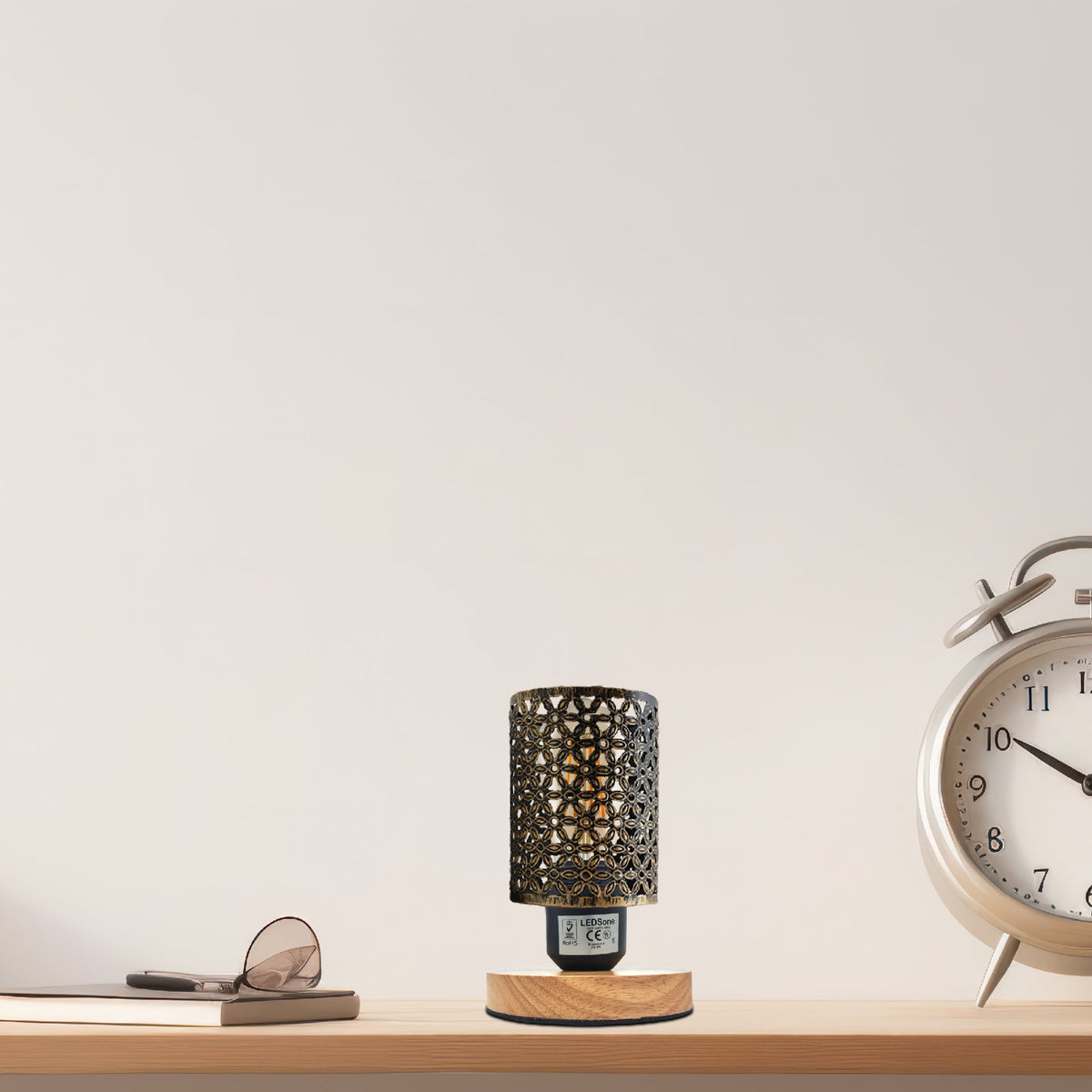 Retro Metal Cage Table Lamp with Wood Base E27 - photo 4