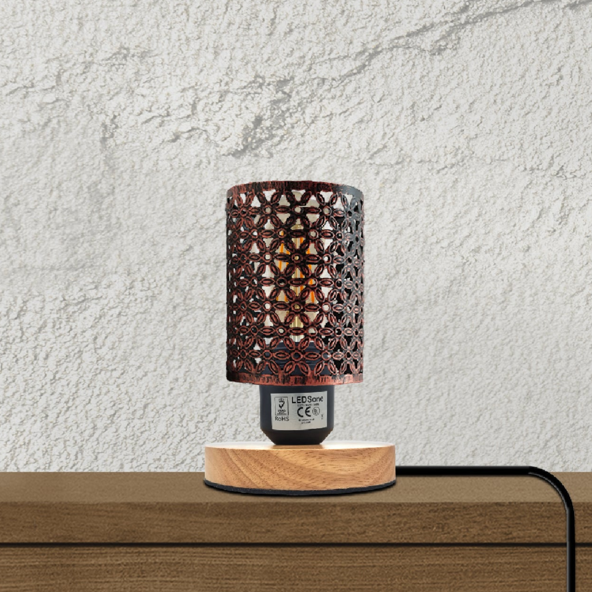 Retro Metal Cage Table Lamp with Wood Base E27 - photo 5