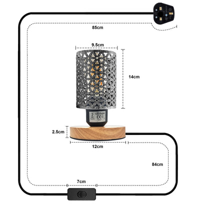 Retro Metal Cage Table Lamp with Wood Base E27 - photo 6