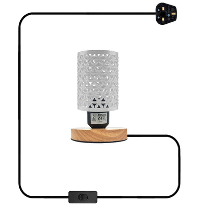 Retro Metal Cage Table Lamp with Wood Base E27 - White, Without Bulb