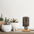 Retro Metal Cage Table Lamp with Wood Base E27