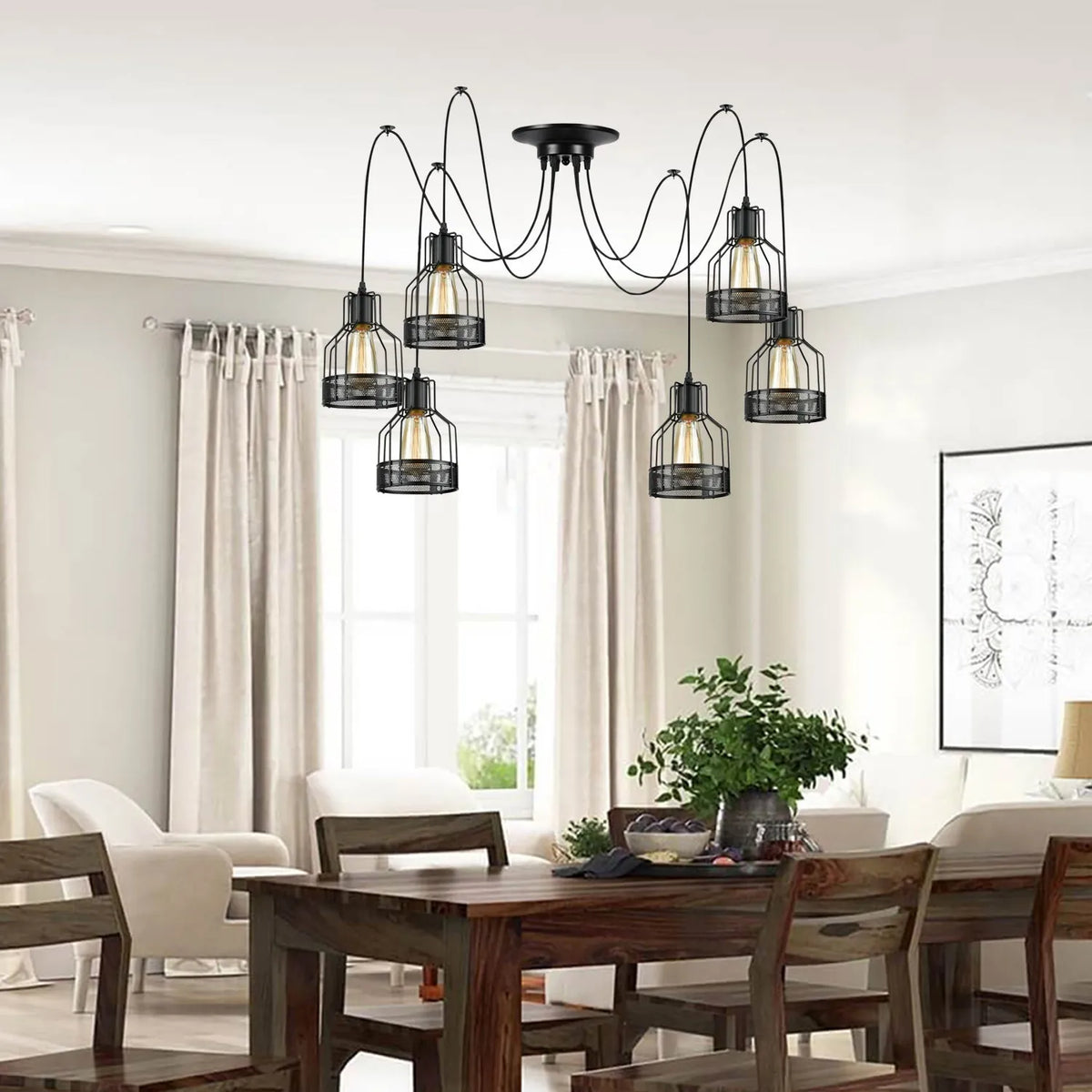 6-Arm Spider Pendant with Birdcage Shades – Black, E27 - photo 2