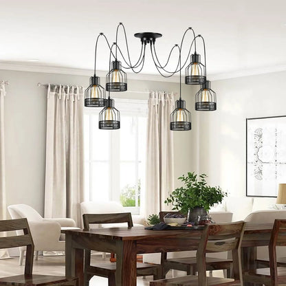 6-Arm Spider Pendant with Birdcage Shades – Black, E27 - photo 2
