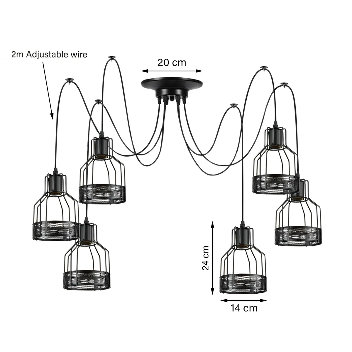6-Arm Spider Pendant with Birdcage Shades – Black, E27 - photo 3