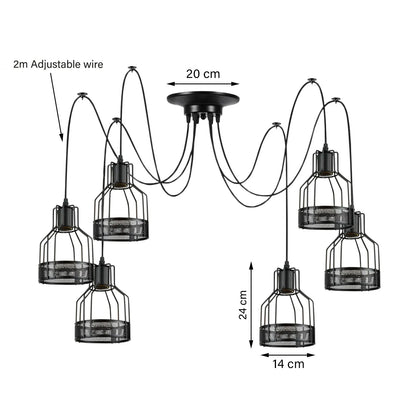 6-Arm Spider Pendant with Birdcage Shades – Black, E27 - photo 3