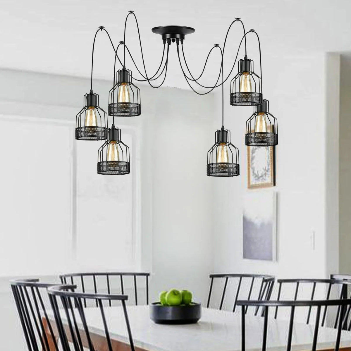 6-Arm Spider Pendant with Birdcage Shades – Black, E27 - photo 4