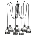 7 Light Spider Pendant – Black Birdcage Shades, 2 m Cables, E27
