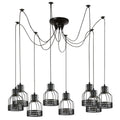 8 Light Spider Pendant – Black Birdcage Shades, 2 m Cables, E27